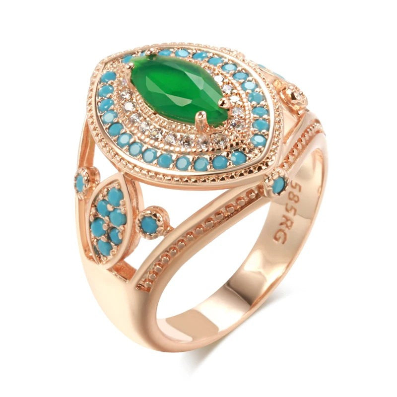 Emerald-Zircon Vintage Earrings And Ring Jewelry Set Vera Lux
