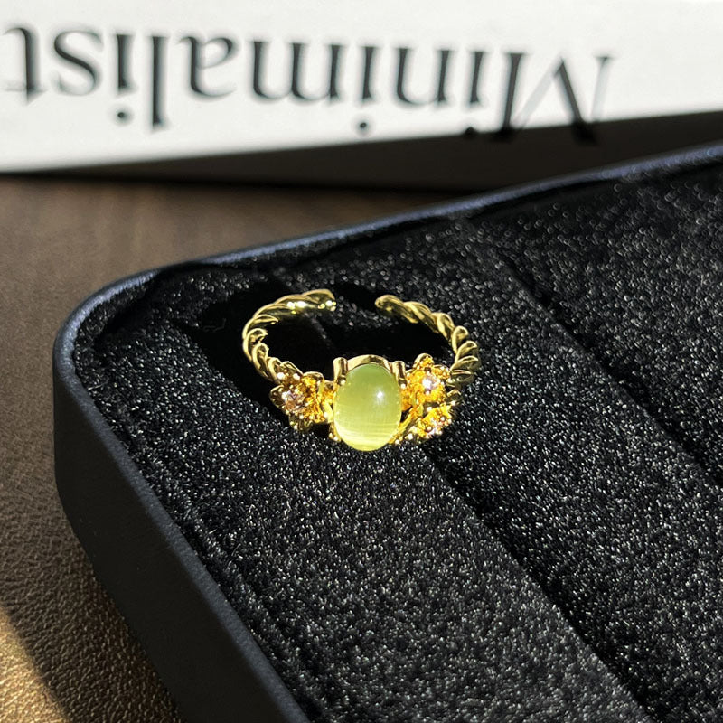 Trendy Niche Designed Geometric Micro Inlaid Open Ring For Ladies, Vintage Minimal Cold Wind Style Unique Adjustable Band Ring For Daily And Party Outfits Vera Lux