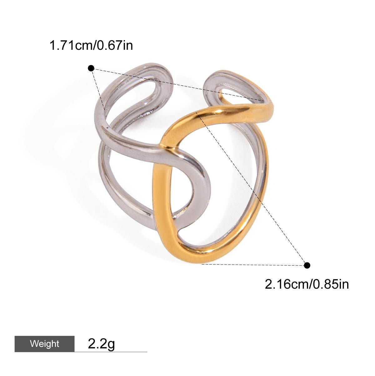 18K gold geometric lines with gold and silver color matching design simple and elegant ring Vera Lux