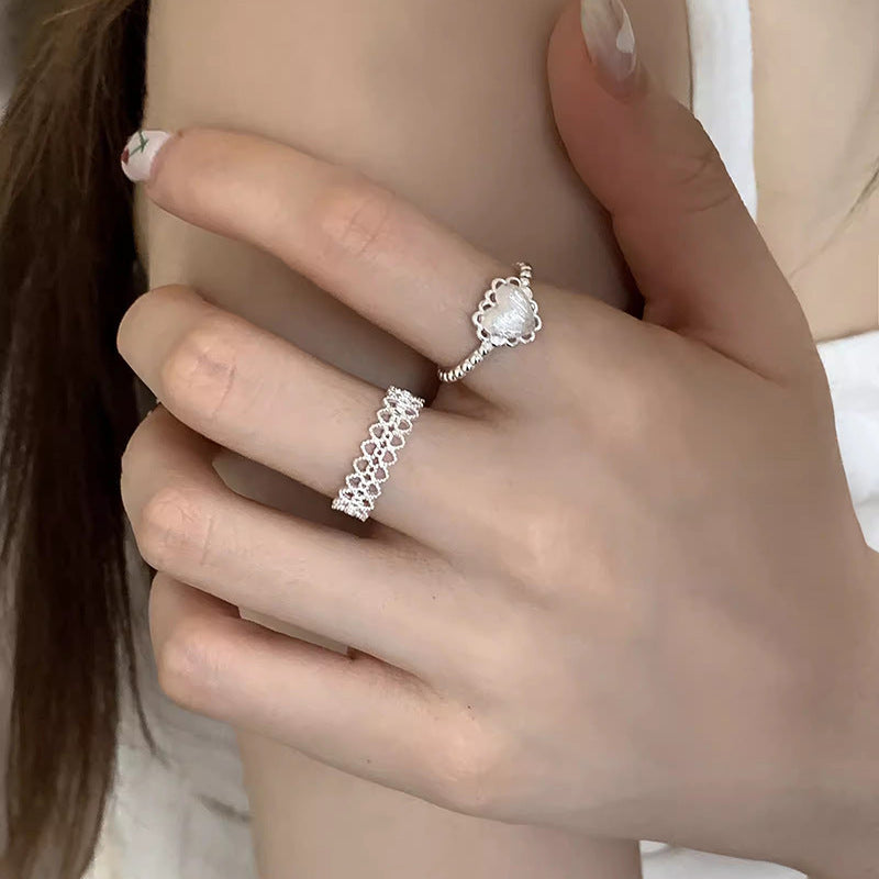 S925 Sterling Silver Brushed Love Heart Ring For Women, INS Korean Sweet Style, Versatile Niche Lace Edge Open Ring Vera Lux
