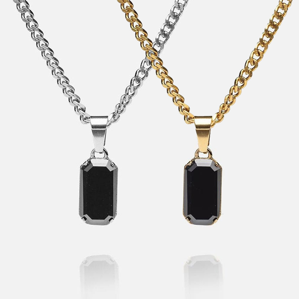 Geometric Rectangular Pendant Layered Cuban Chain Necklace Vera Lux