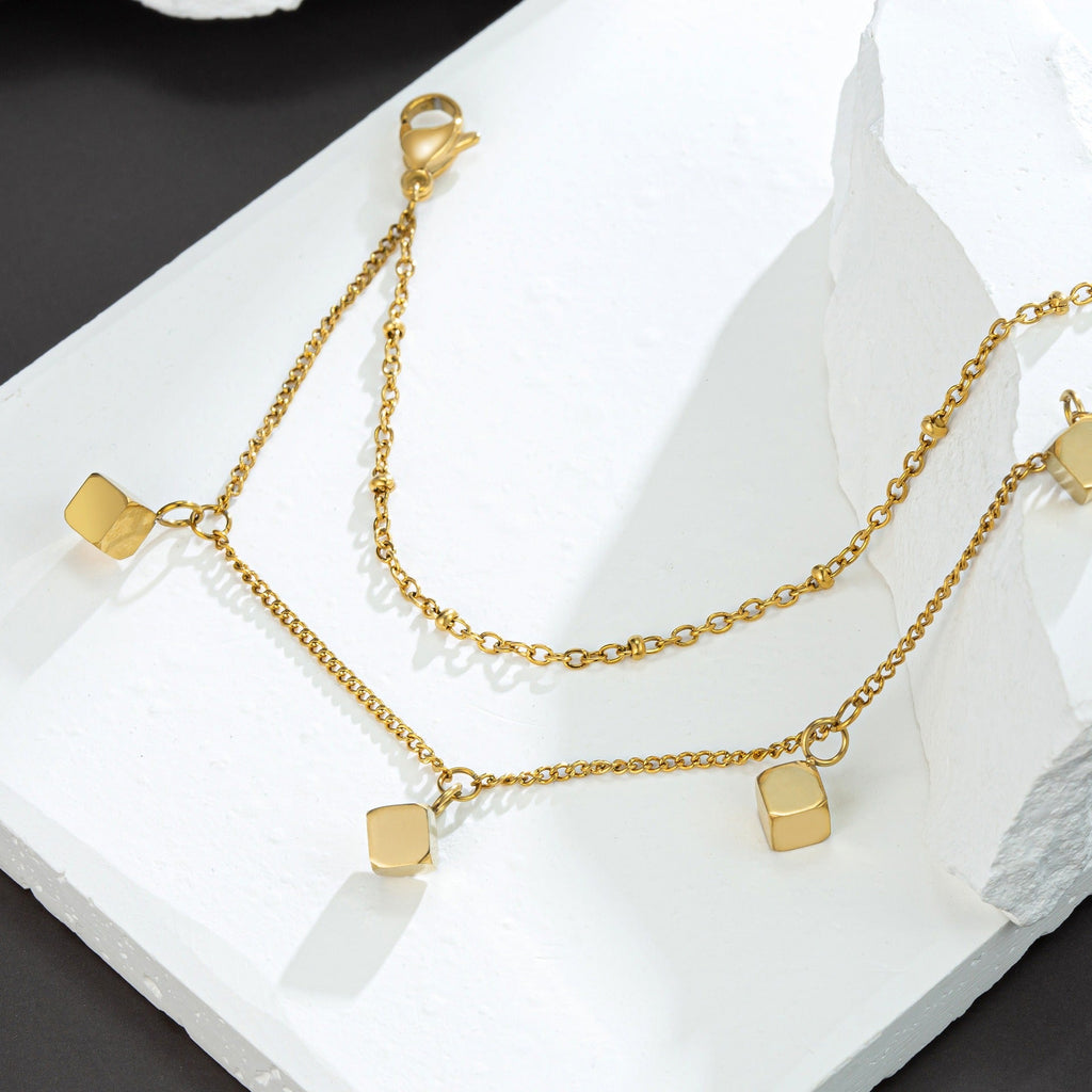 18k gold plated light luxury square double-layer design anklet Vera Lux