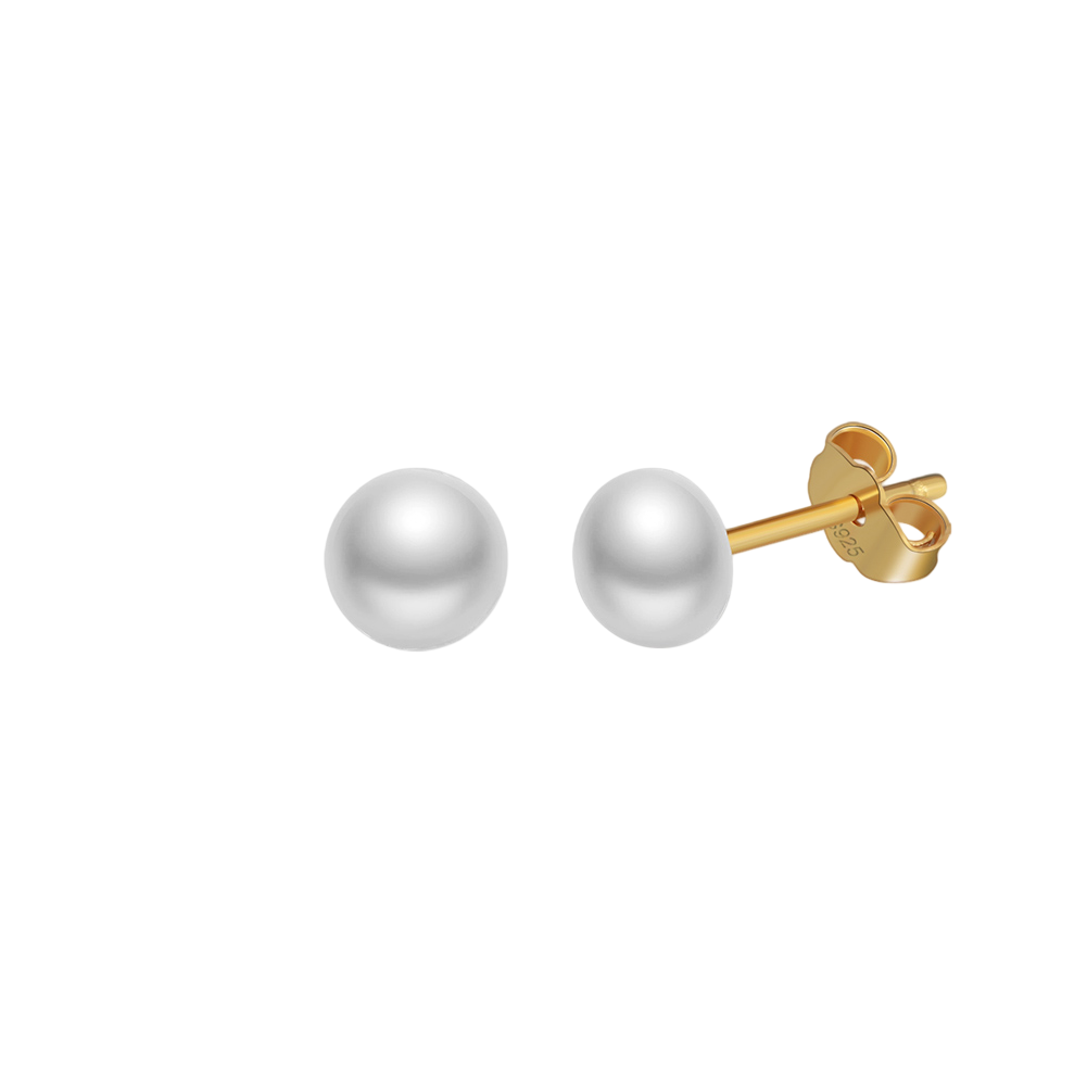 925 Sterling Silver Classic Round White Pearl Stud Earrings with Sterling Silver Butterfly Backings Vera Lux