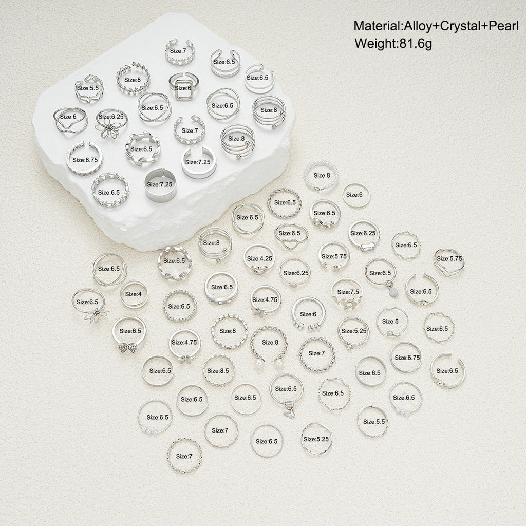 Simple Flower And Butterfly Spiral Ring 66-Piece Set Vera Lux