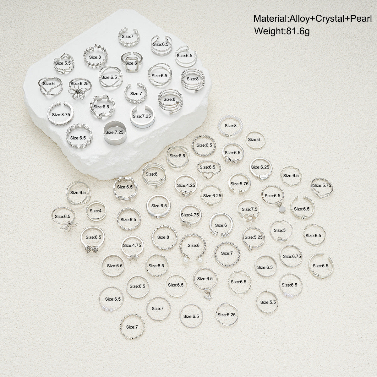Simple Flower And Butterfly Spiral Ring 66-Piece Set Vera Lux