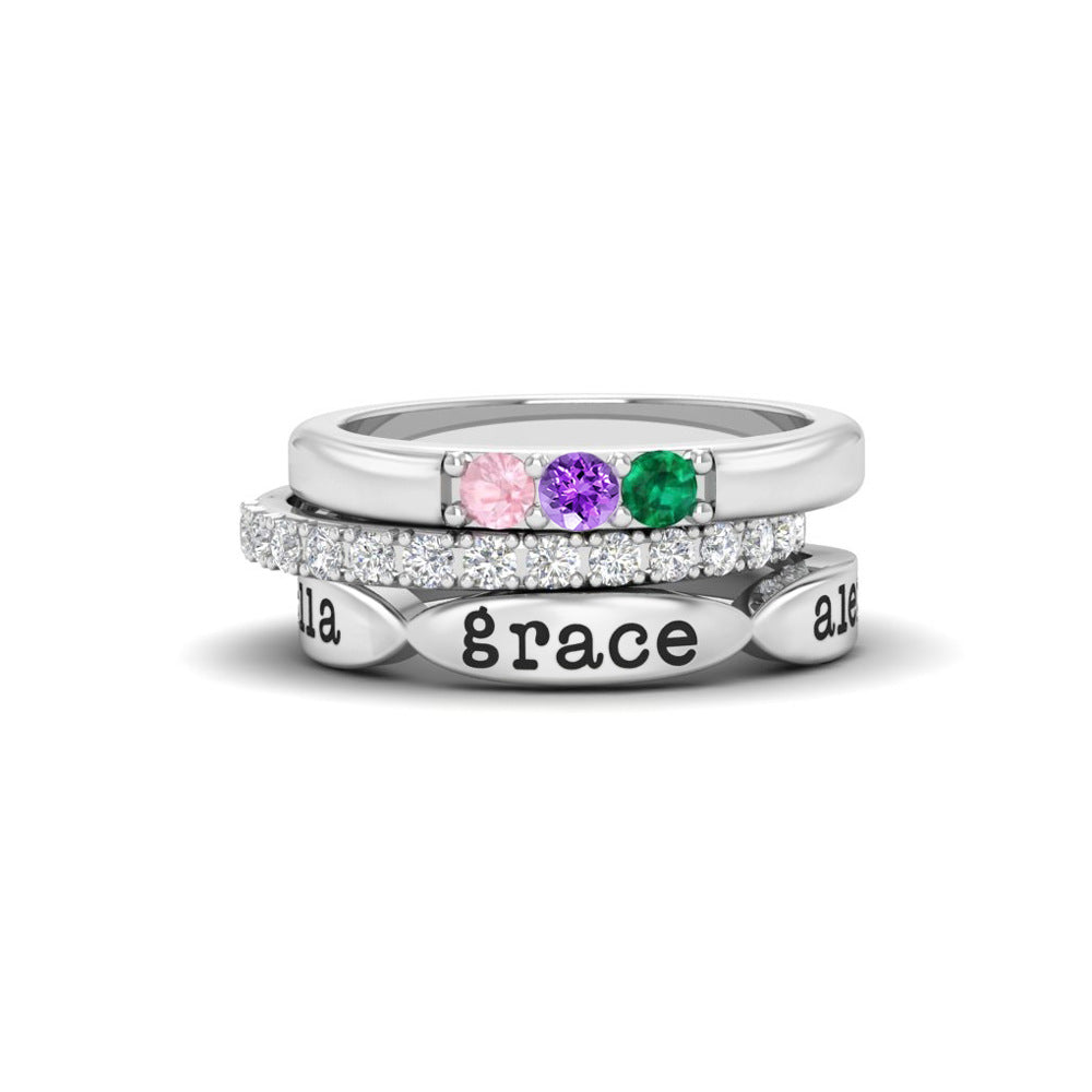 12 Color Birthstone Three Piece Combination Stacked Ring Vera Lux