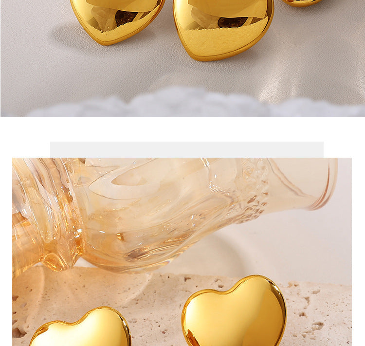 European And American Minimalist Glossy Heart-shaped Stainless Steel Earrings For Women. Light Luxury Minimalist Style. Exaggerated Heart-shaped Earrings. Versatile Accessories. Vera Lux