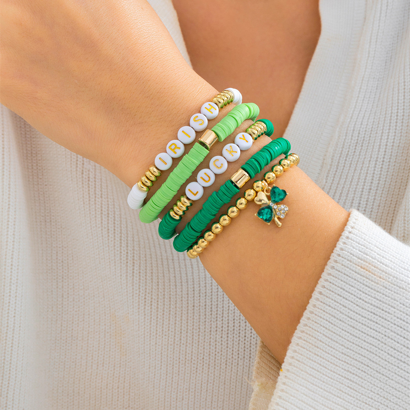 Leafy Clover Letter Bracelet Simple Green Beaded Bracelet Vera Lux