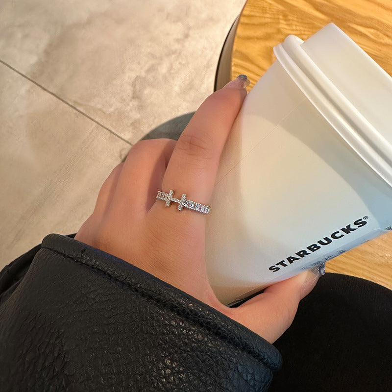 Elegant Light Luxury High-End Diamond Ring For Women, INS Versatile Open Index Finger Ring, Niche Simple Sparkling Zircon Band Vera Lux