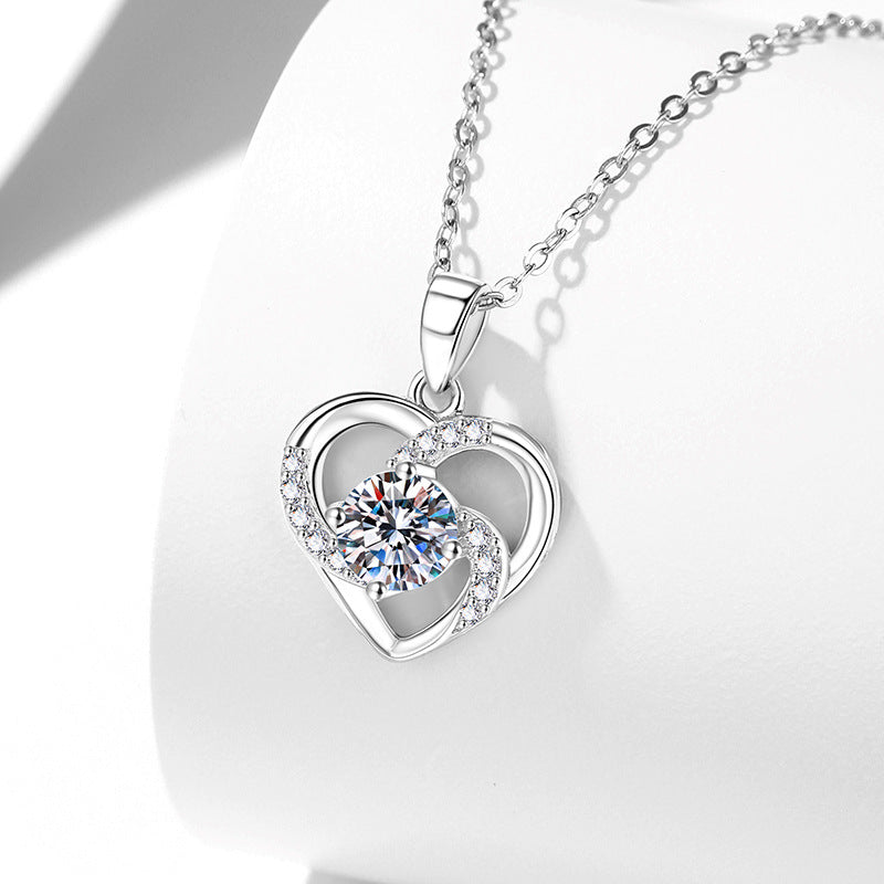 S925 Sterling Silver Necklace With An Eternal Heart Pendant And Moissanite Vera Lux