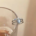 Sweet Cool Denim Texture Heart Zircon Ring, Dainty Light Luxury Jewelry For Women Vera Lux