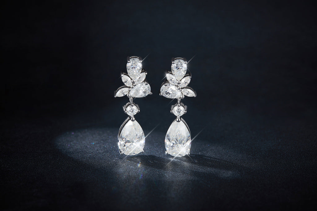 S925 Sterling Silver Pear Cut Moissanite Dangle Earrings  7x11mm Elegant Floral Cluster Drop Earrings With GRA Platinum Plated Jewelry Gift Box Set Vera Lux