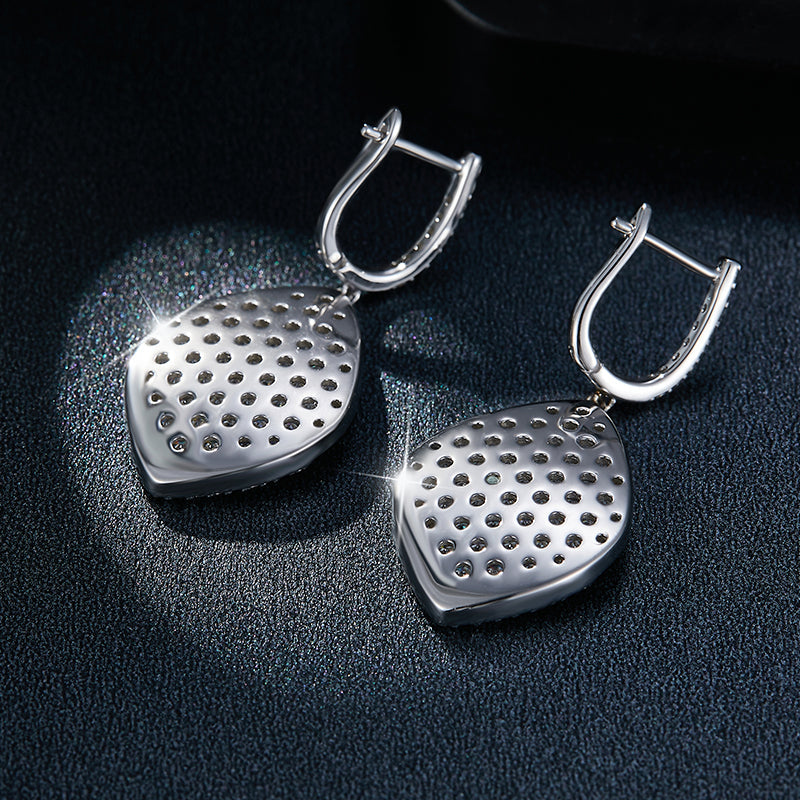 S925 Sterling Silver Platinum Plated Leaf Shaped Pave Moissanite Dangle Earrings  Teardrop Drop Earrings With GRA Certificate Luxury Jewelry Gift Box Set Vera Lux