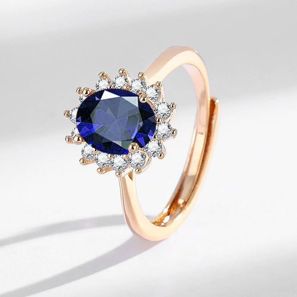 Light Luxury Sunflower Ring Champagne Gold With Colorful Gemstones High-Quality Hand Jewelry Vera Lux