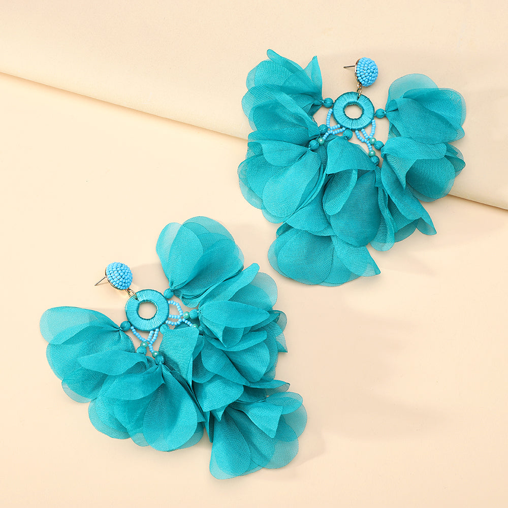 Handmade Bohemian Beaded Chiffon Flower Tassel Earrings For Women Tropical Vacation Statement Jewelry Vera Lux