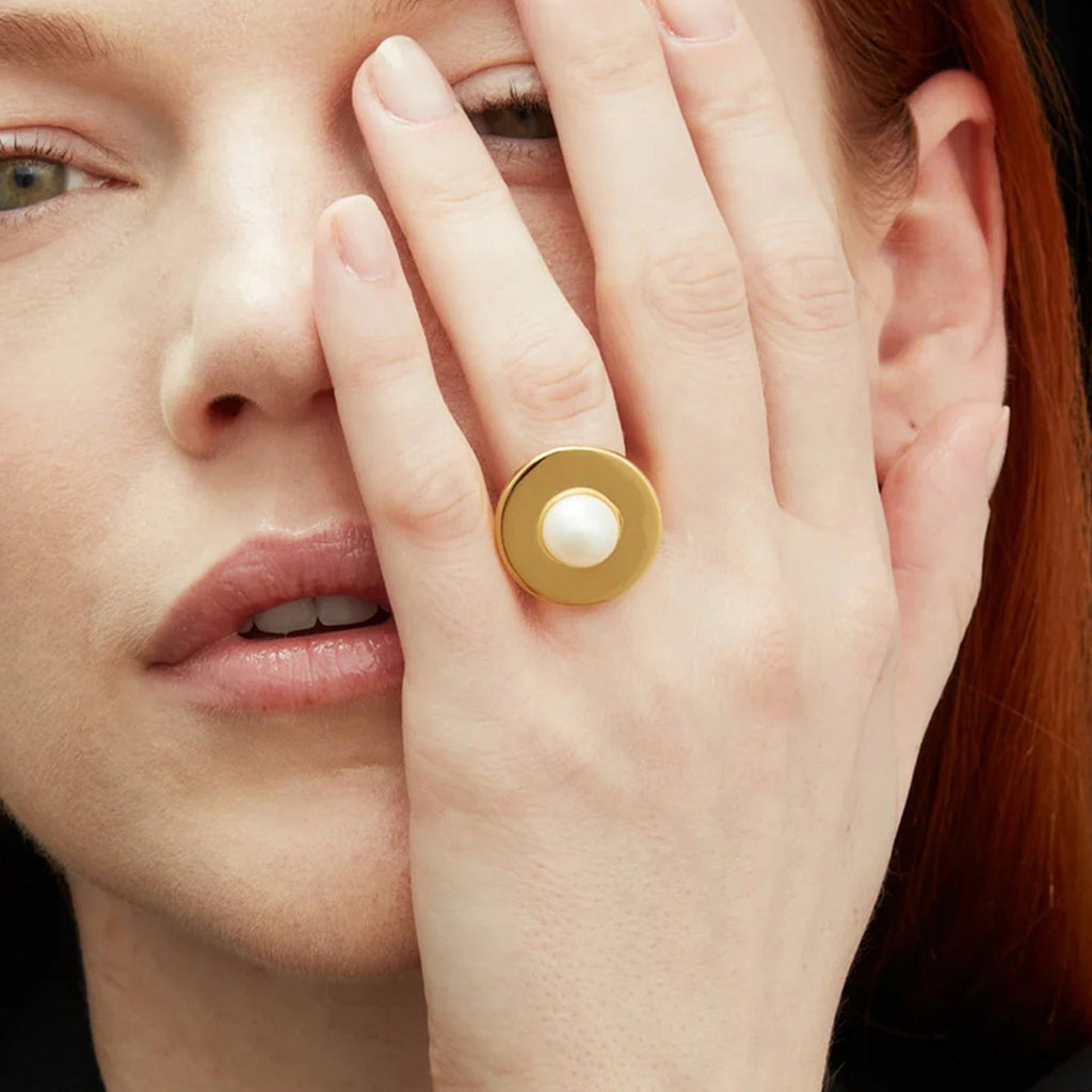 18k gold titanium steel pearl ring Vera Lux