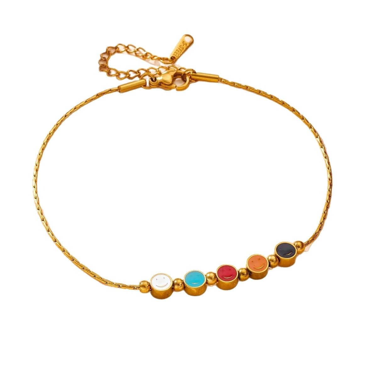 Retro colorful round smiley face interlocking titanium steel bracelet Vera Lux