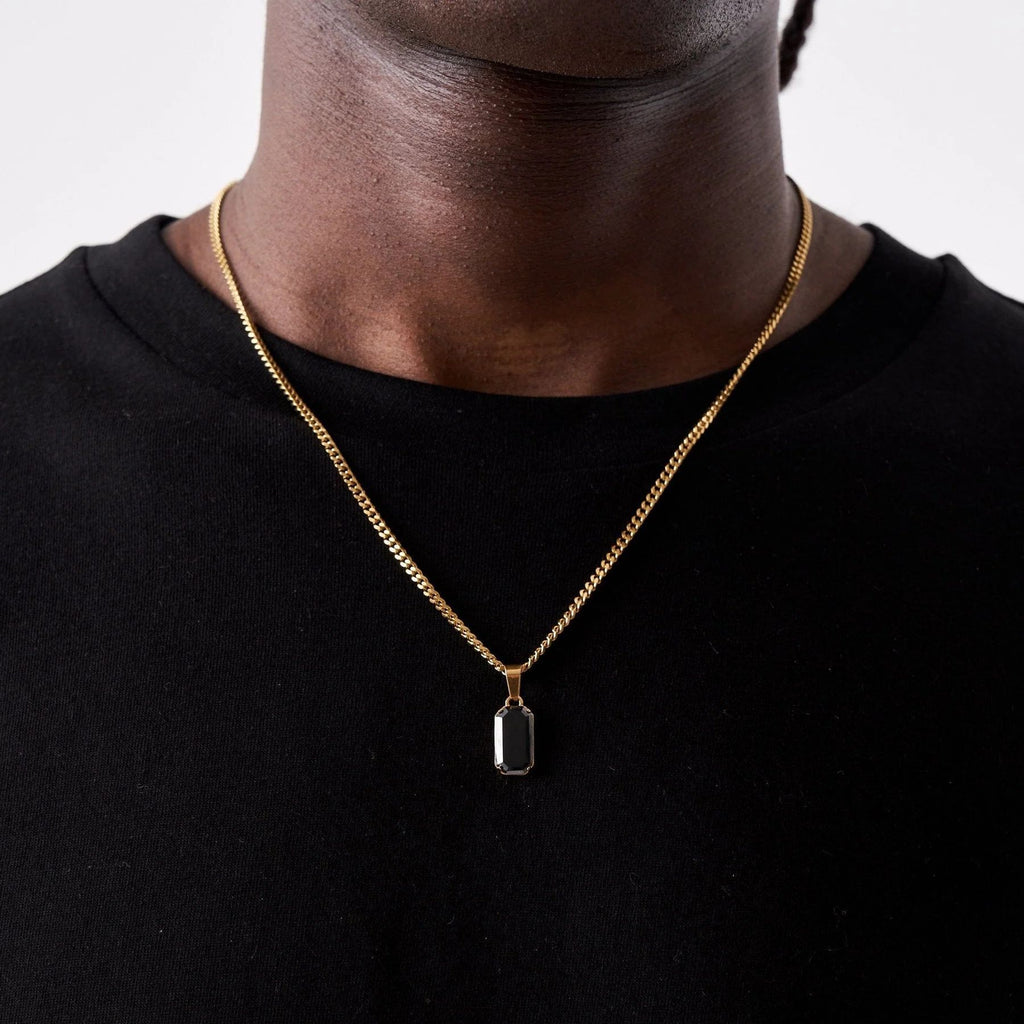 Geometric Rectangular Pendant Layered Cuban Chain Necklace Vera Lux