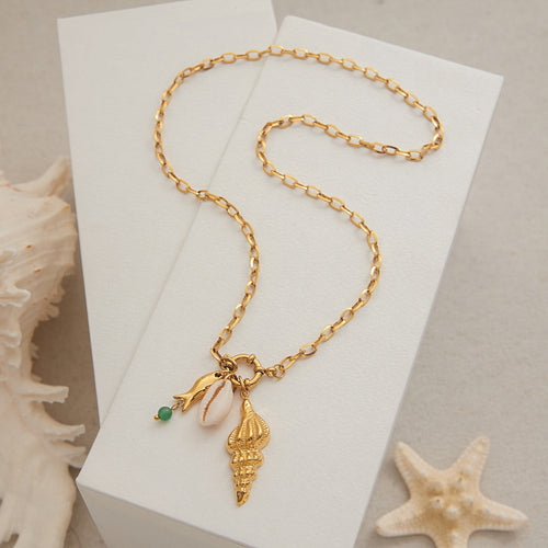18K Gold Conch Shape Textured Beach Style Necklace Vera Lux
