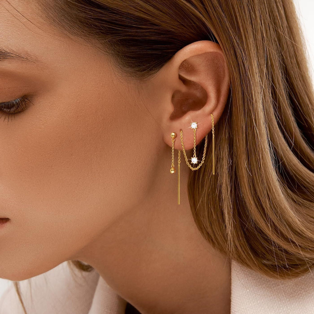 18K Gold and Zircon Tassel Earring Set (3-Piece) Vera Lux