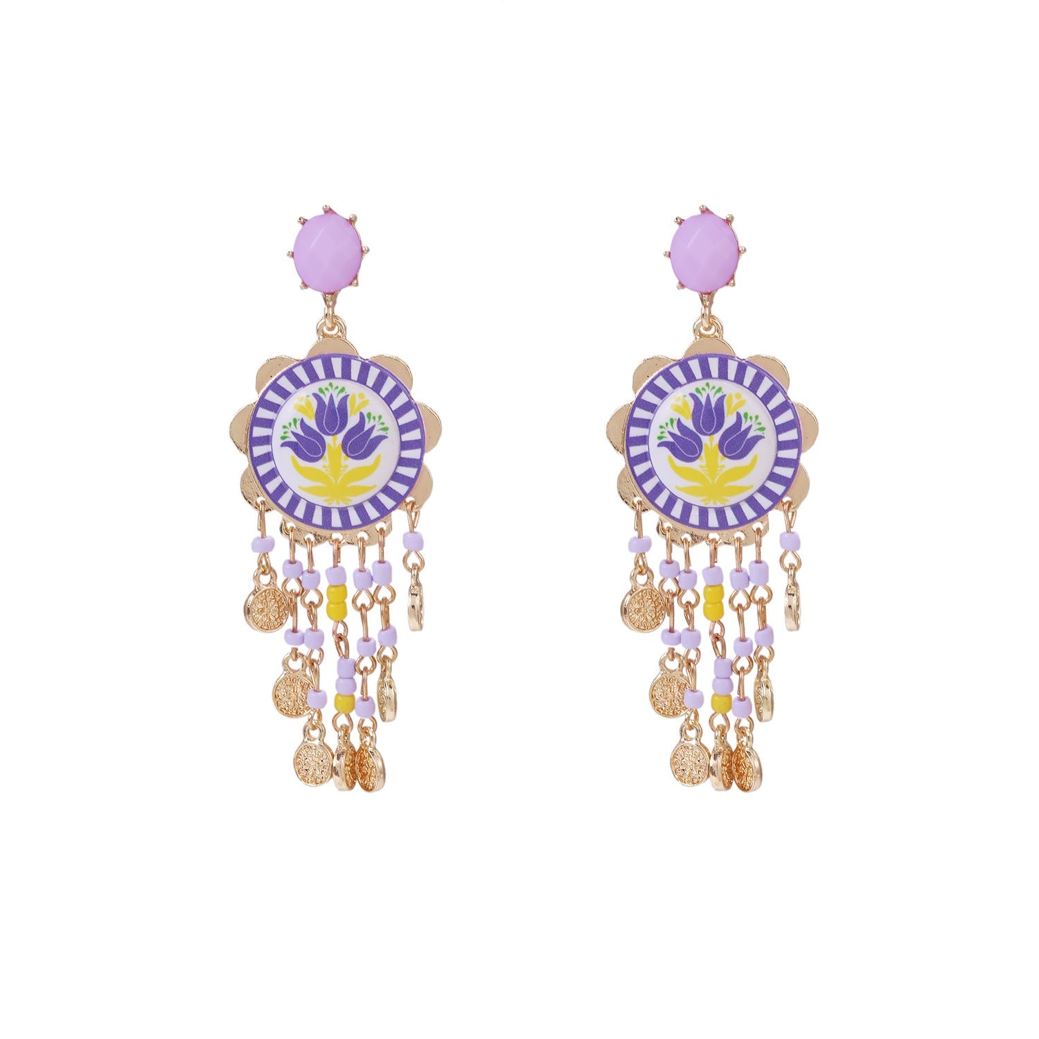 Womens Tulip-Print Tassel Casual Earrings Vera Lux