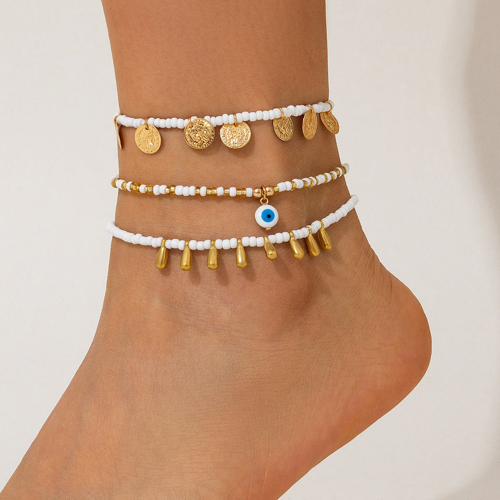 Ethnic Ocean Style Rice Bead Beach Round Water Drop Tassel Anklet Vera Lux