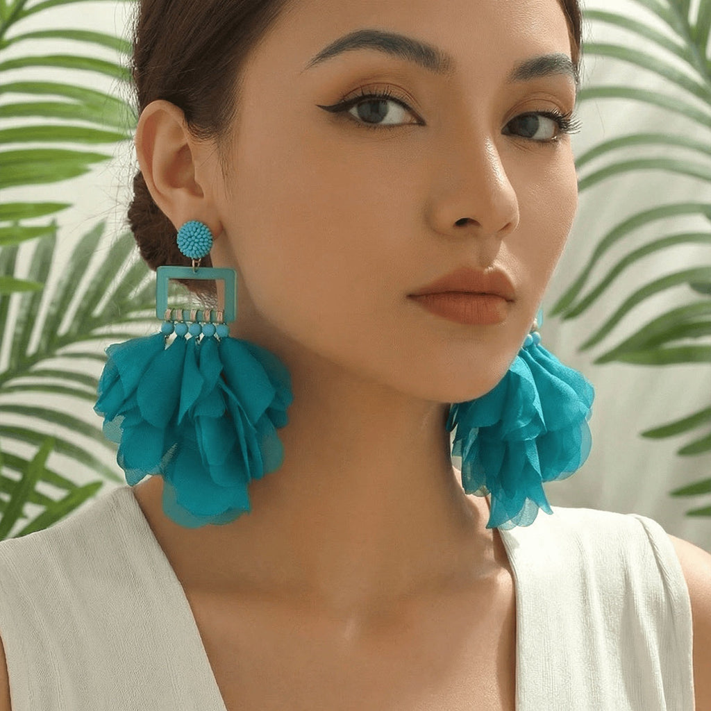 Oversized Chiffon Multi-Layer Tassel Earrings For Women Bohemian Handmade Fabric Jewelry Summer Party Beach Vacation Vera Lux