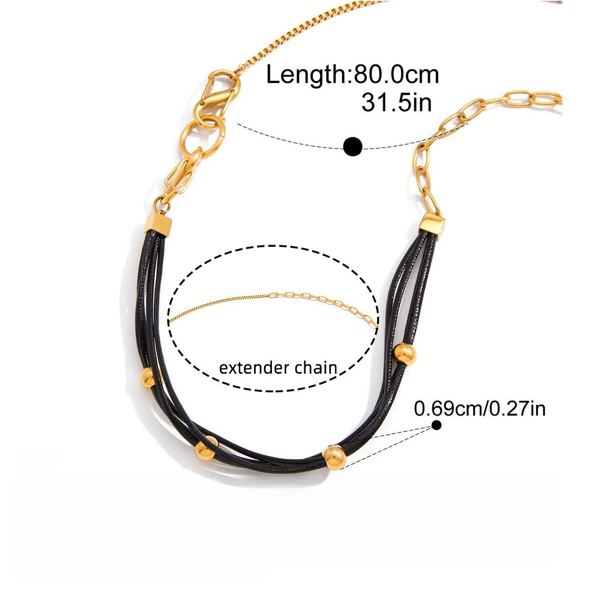 18K gold and black wax cord necklace for women, suitable for autumn and winter sweaters. Vera Lux