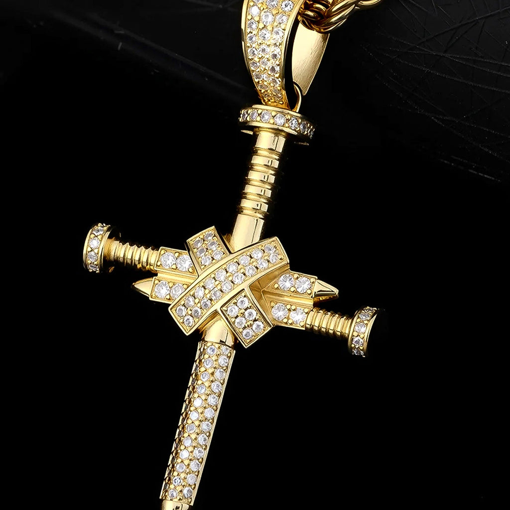 Full-Zircon Nail Cross Pendant Hip-Hop Vintage Punk Cross Necklace Vera Lux