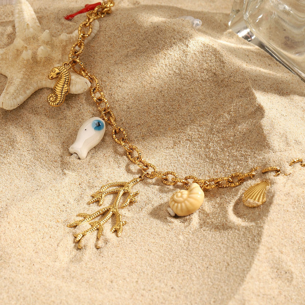 18K Gold Coral Shape Ocean Style Necklace Vera Lux