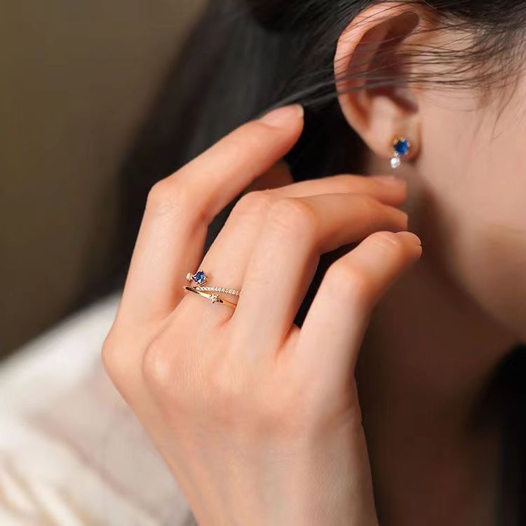 Blue Crystal Ring With Three Rows Of Diamonds Vera Lux