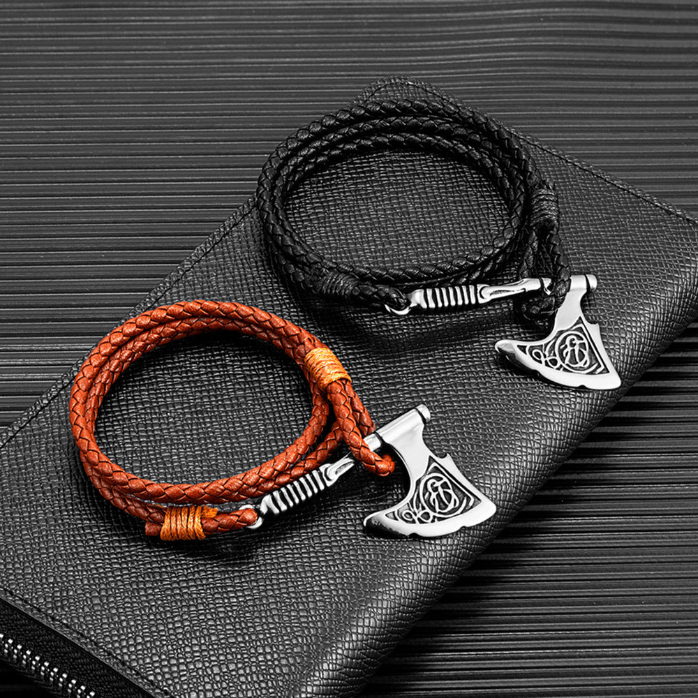 Fashionable And Versatile Leather Rope Bracelet With A Genuine Leather And Stainless Steel Axe Pendant Vera Lux