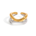 18K gold geometric lines with gold and silver color matching design simple and elegant ring Vera Lux