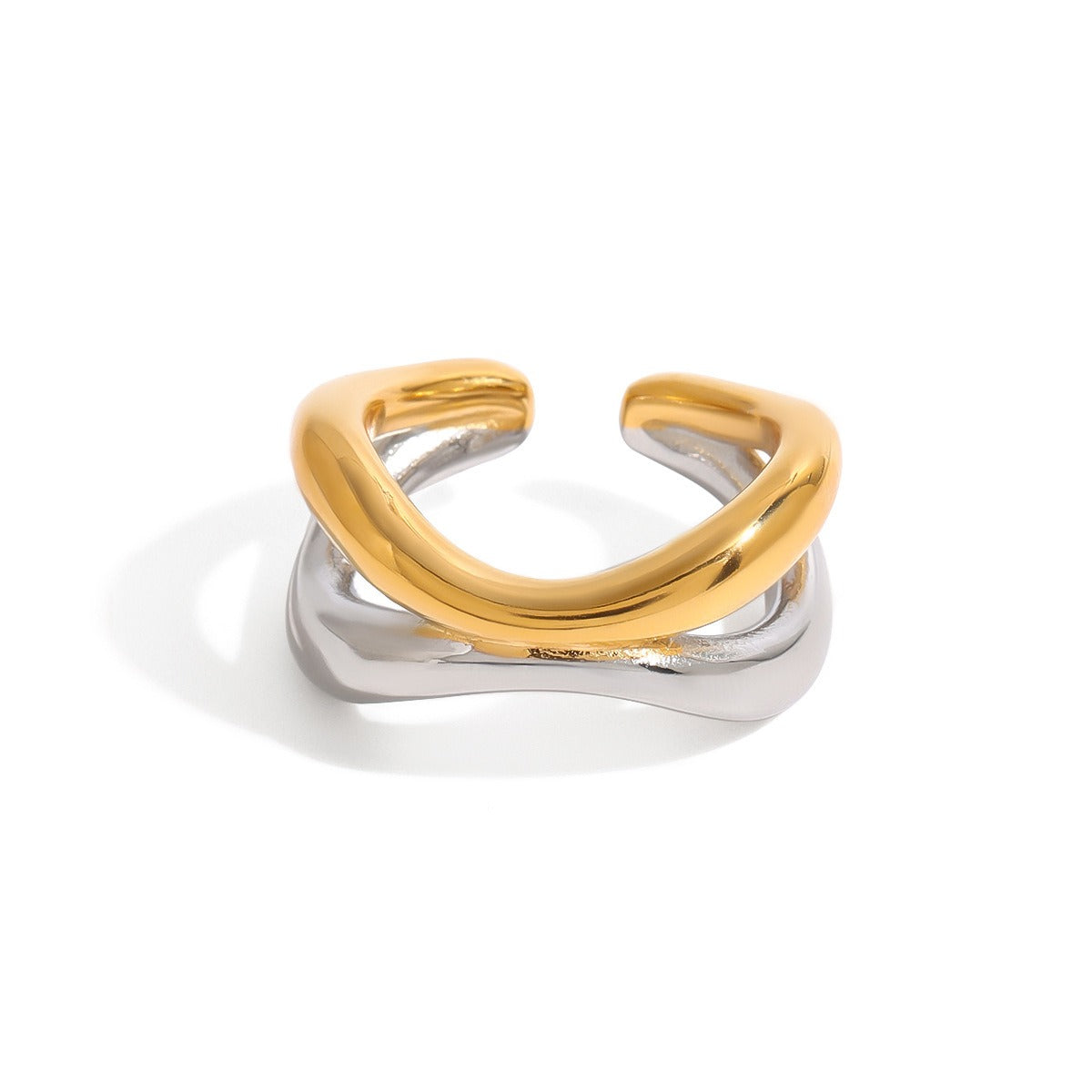 18K gold geometric lines with gold and silver color matching design simple and elegant ring Vera Lux