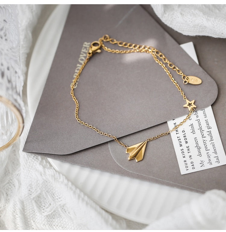 Light luxury high-end 18K gold-plated airplane anklet Vera Lux