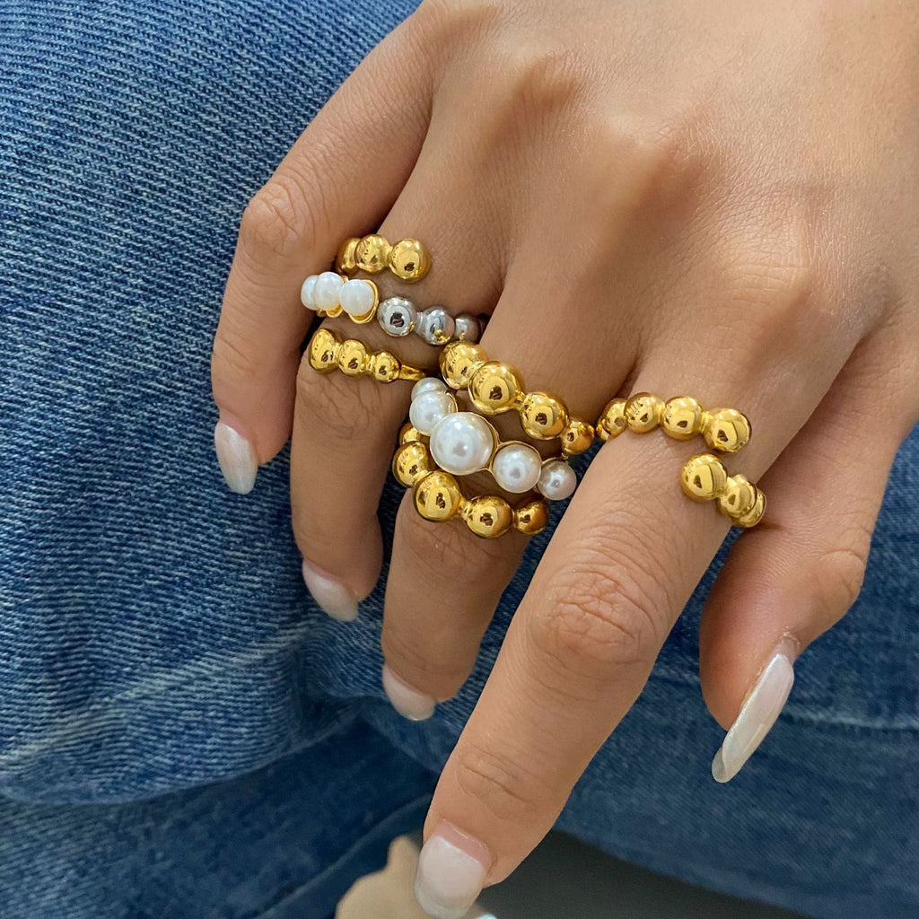 18K gold round bead-shaped pearl inlaid exquisite and noble ring Vera Lux