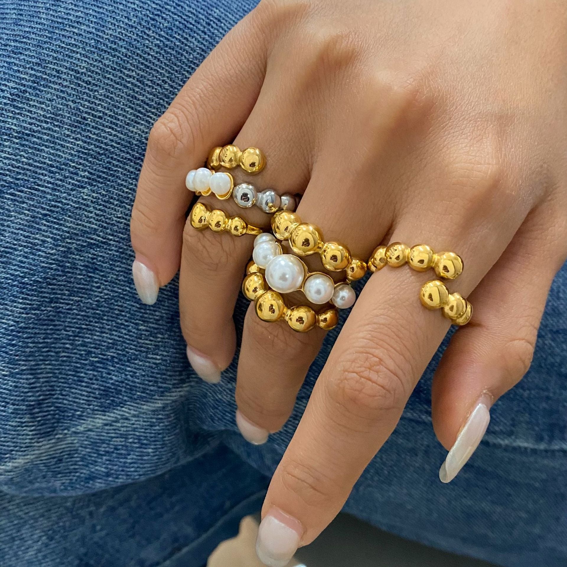 18K gold round bead-shaped pearl inlaid exquisite and noble ring Vera Lux