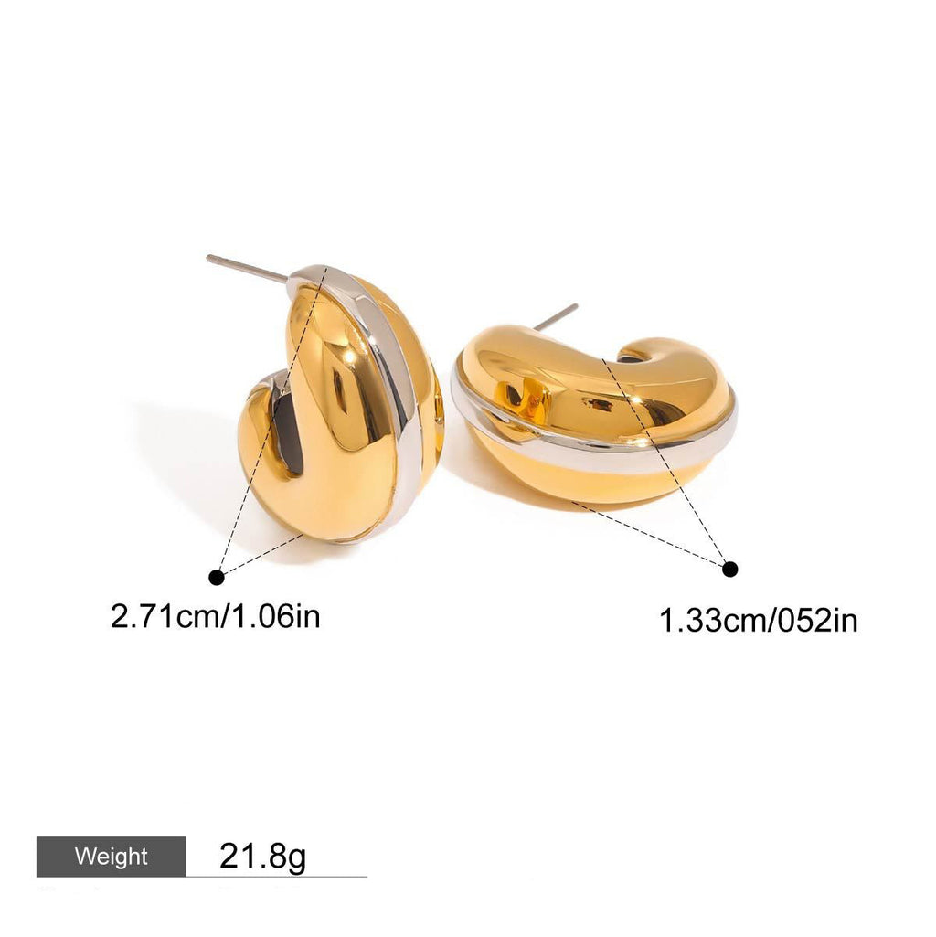 18k gold teardrop-shaped earrings with gold and silver color matching design, simple and unique Vera Lux