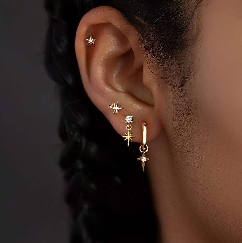 S925 silver starburst stud earrings with diamonds. Vera Lux