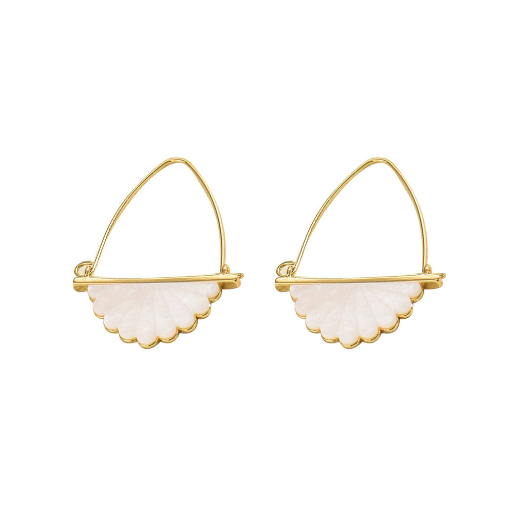 Womens Fan-Shaped Ear Studs With Mother-of-Pearl Inlay Vera Lux