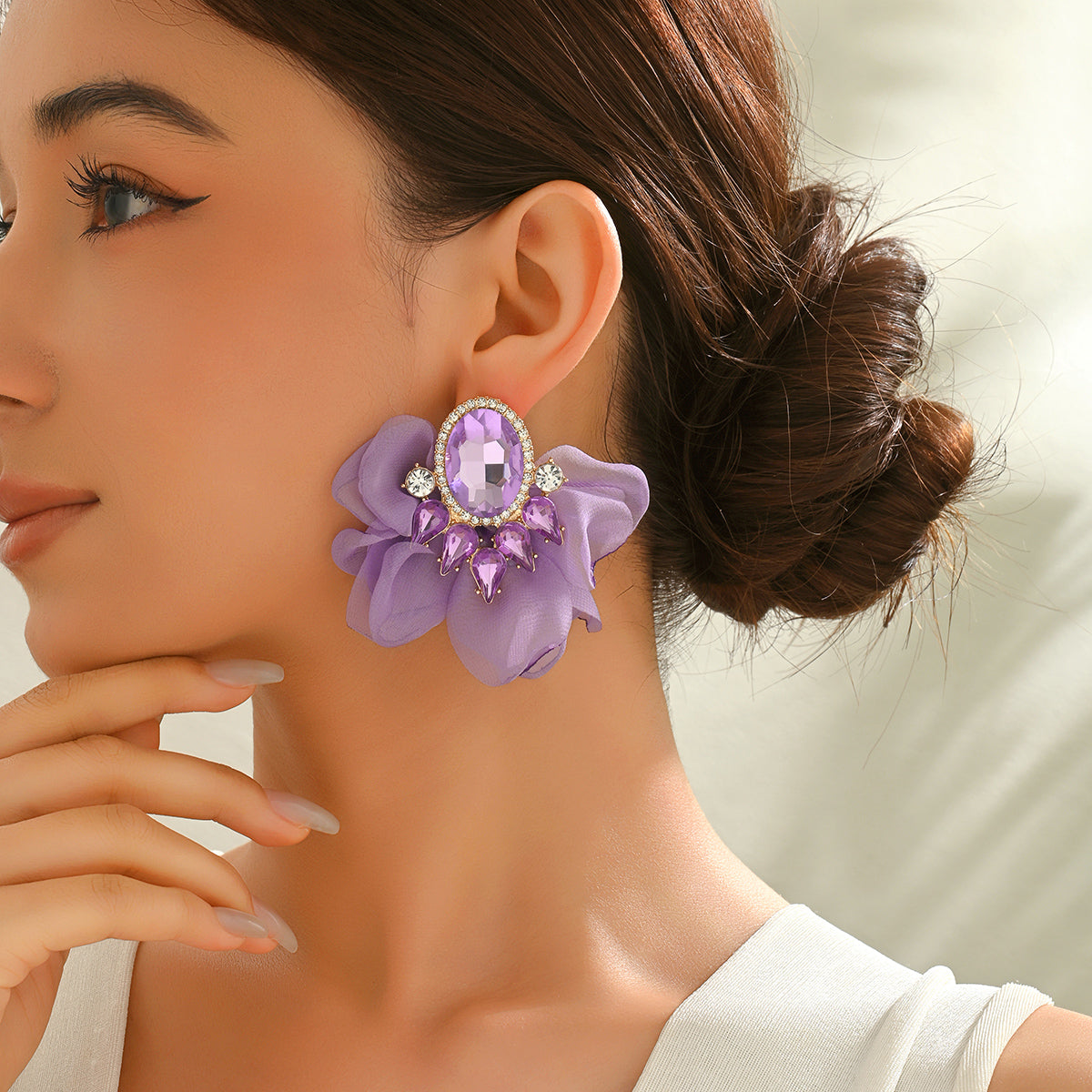 Handmade Coloful Glass Chiffon Flower Stud Earrings For Women Bold Fashion Jewelry Party Prom Vacation Vera Lux