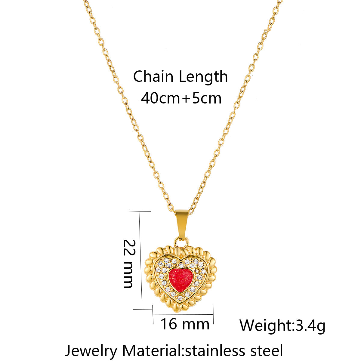 Stainless Steel Heart-shaped Drop-oil Inlaid Rhinestone Pendant Necklace Vera Lux