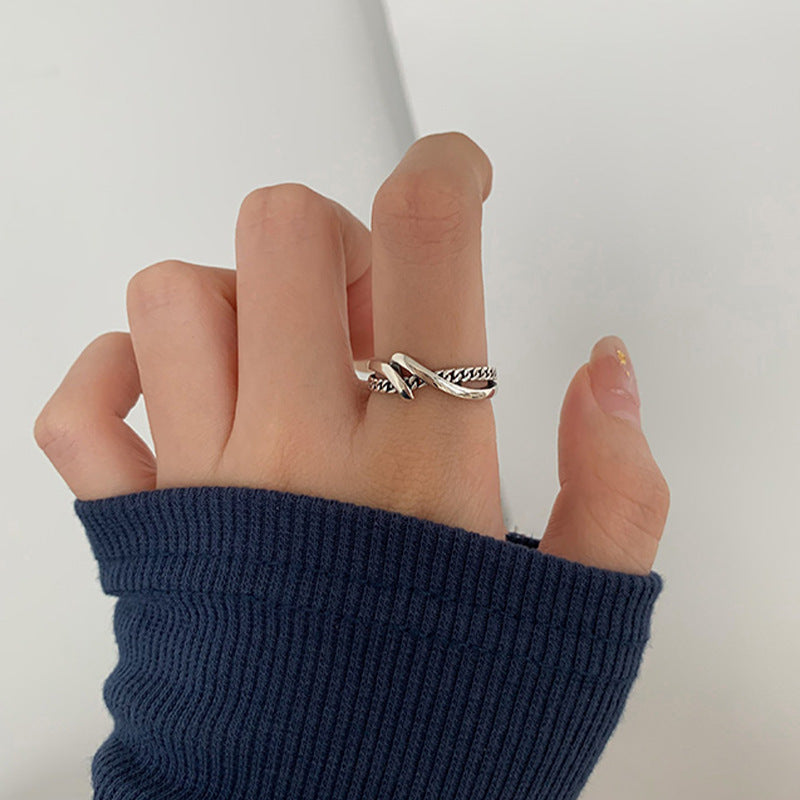 925 Sterling Silver Twisted Chain Open Ring Vera Lux