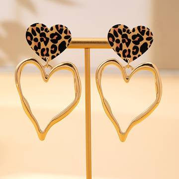 Leopard-print Exaggerated Heart-shaped Pendant Earrings Vera Lux
