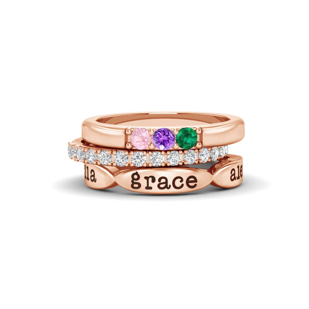 12 Color Birthstone Three Piece Combination Stacked Ring Vera Lux
