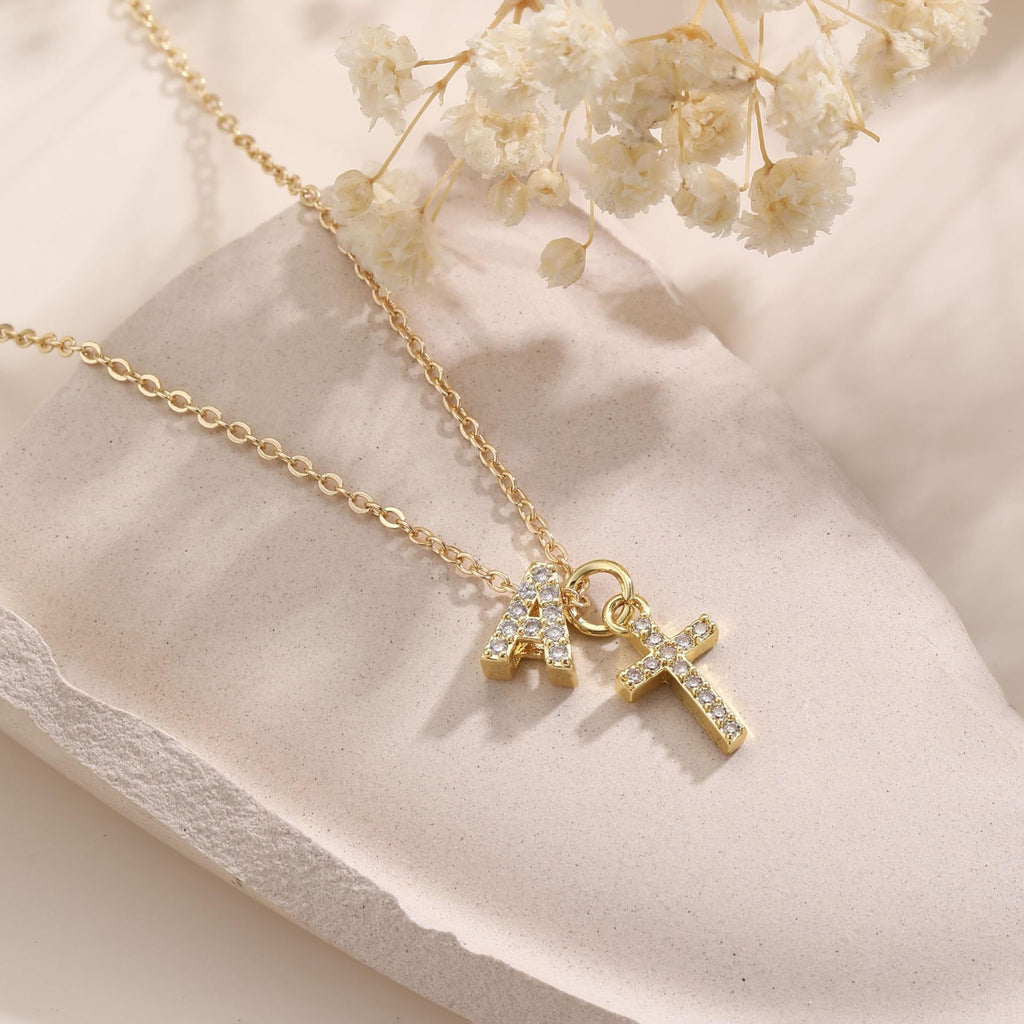 New Cross Bubble 26 Letter Versatile Gold Necklace Vera Lux