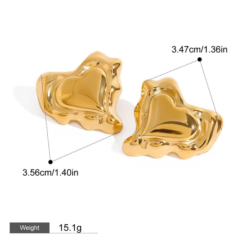 18K Gold Heart Design Trendy Personalized Earring and Ring Set Vera Lux