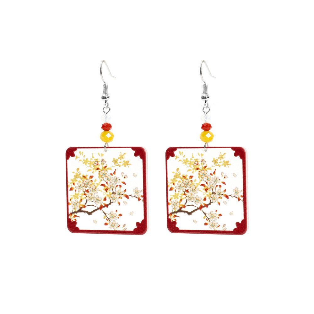 Designer Geometric Square Womens Branch And Flower Transparent Acrylic Earrings Vera Lux