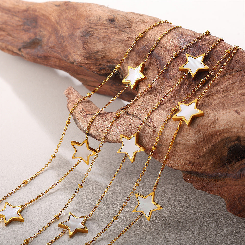 New European & American Style Sweet Double Layer Star Bracelet, 18K Gold Plated Stainless Steel, Minimalist Light Luxury Bracelet For Women Vera Lux