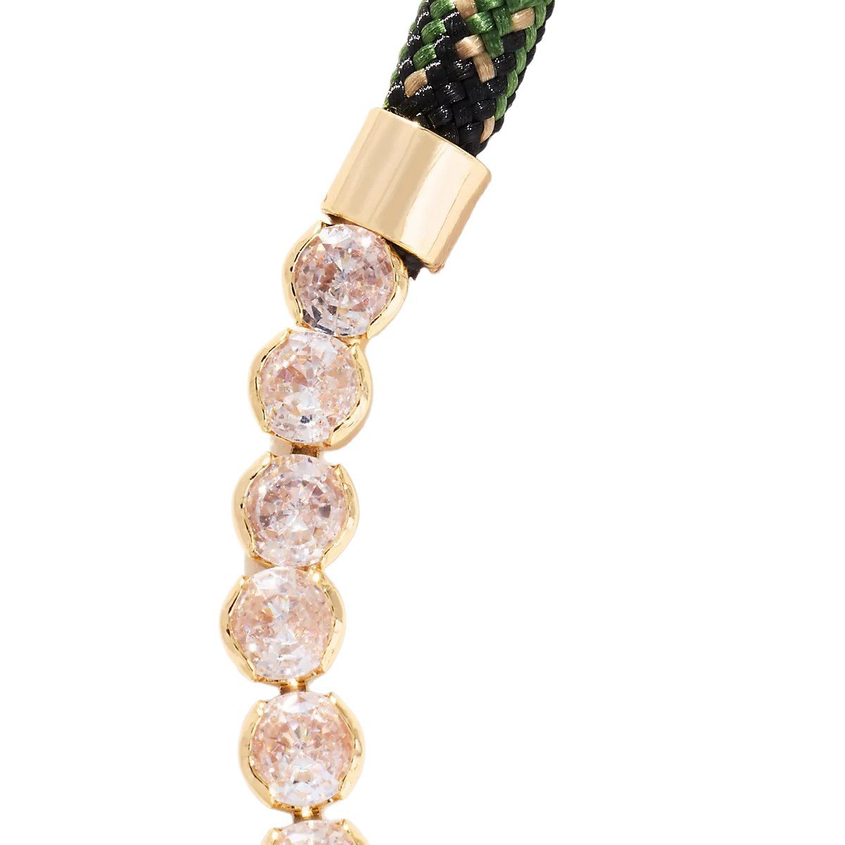 Off-white Brown-striped Woven Necklace With Diamond-encrusted Gold Chain Vera Lux